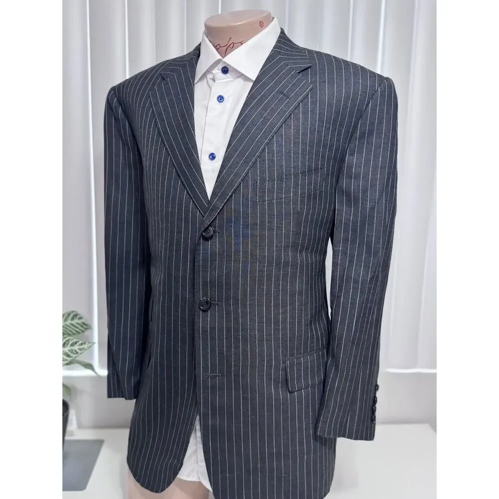 Alfred Dunhill Mens Gray Rainbow Striped 2 Piece Suit 46S Pants 38/25